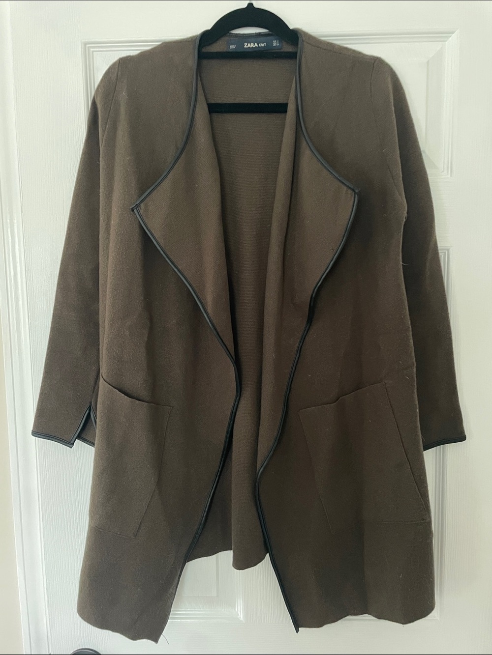Open-Front Sweater with Black Trim